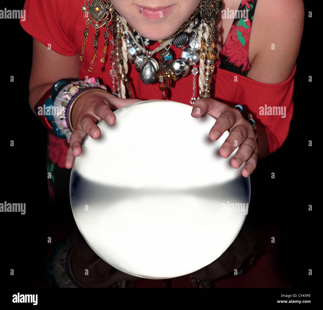 fortune teller with blank crystal ball for text or image Stock Photo