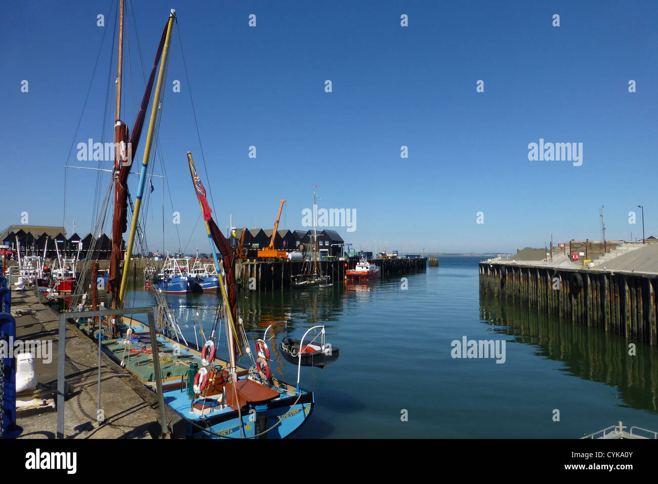 Whitstable Harbour Kent England UK with Thames Barge with Greta, a