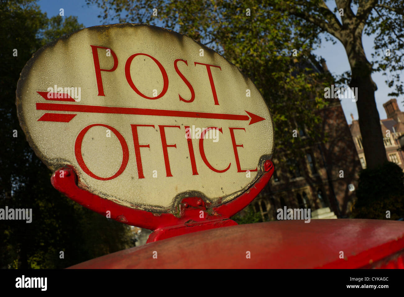 Lincoln's Inn Fields, Holborn, London, England. Post office sign on red