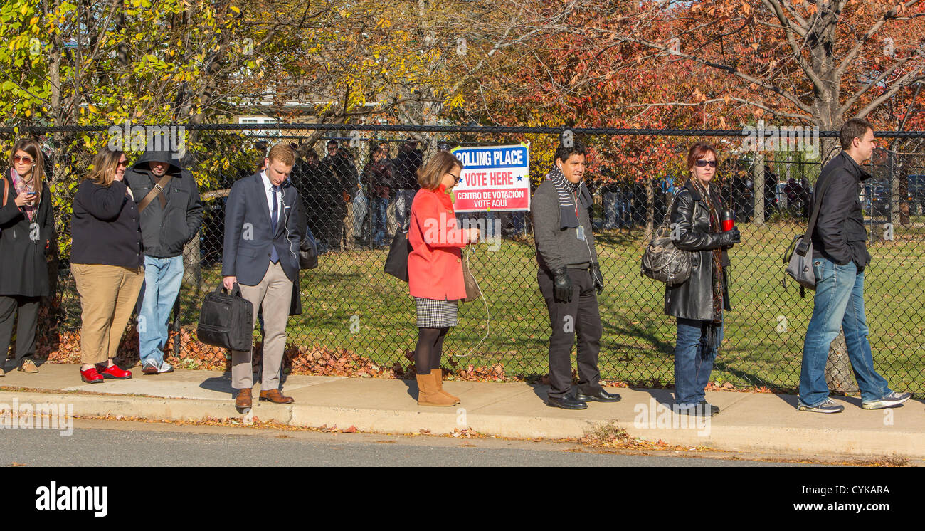 ARLINGTON, VIRGINIA, USA. 6th November, 2012. Voters line up to vote in 2012 Presidential election, Precinct 18. Stock Photo