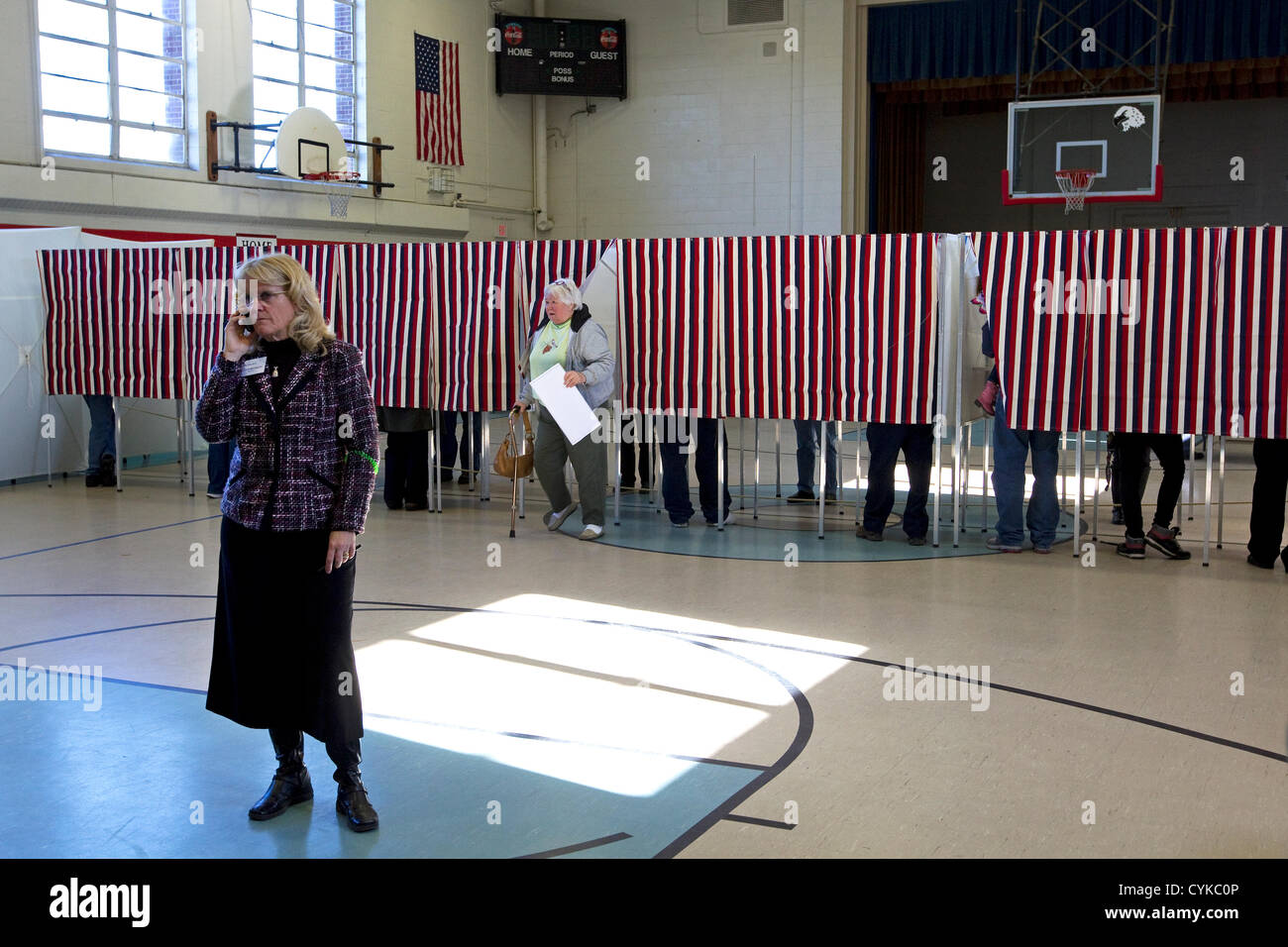 New Hampshire voters cast their ballots for United States President, New Hampshire governor and other state and local offices, in Claremont, New Hampshire, November 6, 2012. Stock Photo