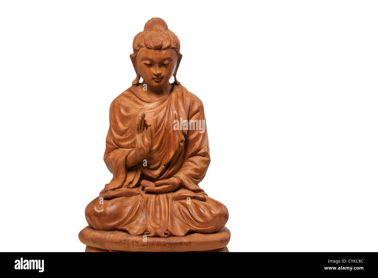 Small Peaceful Seated Buddha Statue Smiling Thai Buddhist w Lotus Flower Blossum