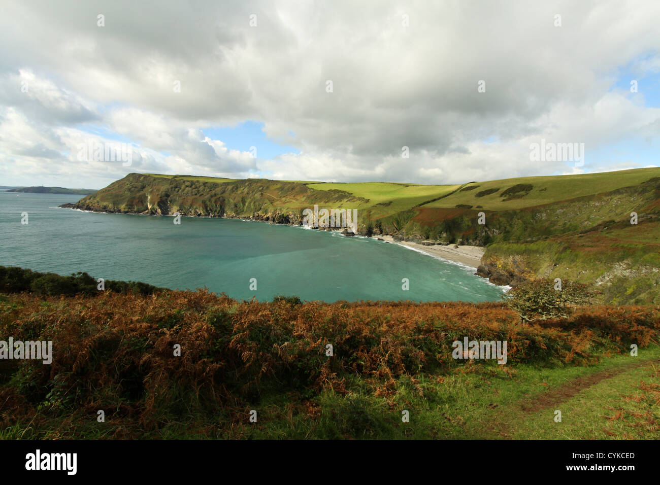 Section of South West Coast Path long-distance trail, Lantic Bay, Cornwall, England Stock Photo