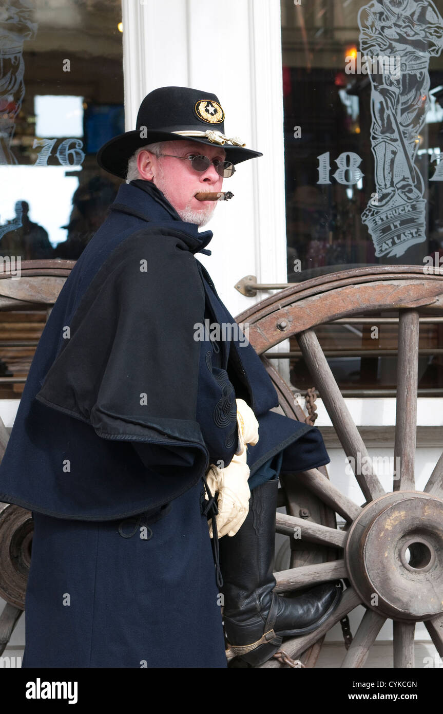 USA, Nevada. Man in American Civil War period dress costume Virginia CIty, Nevada. Stock Photo