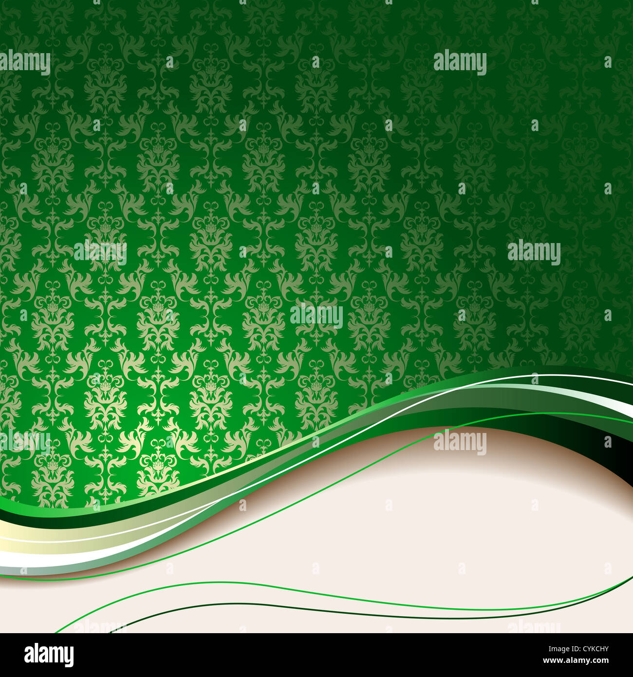 Green background with flowers and leaves and beige wave Stock Photo - Alamy