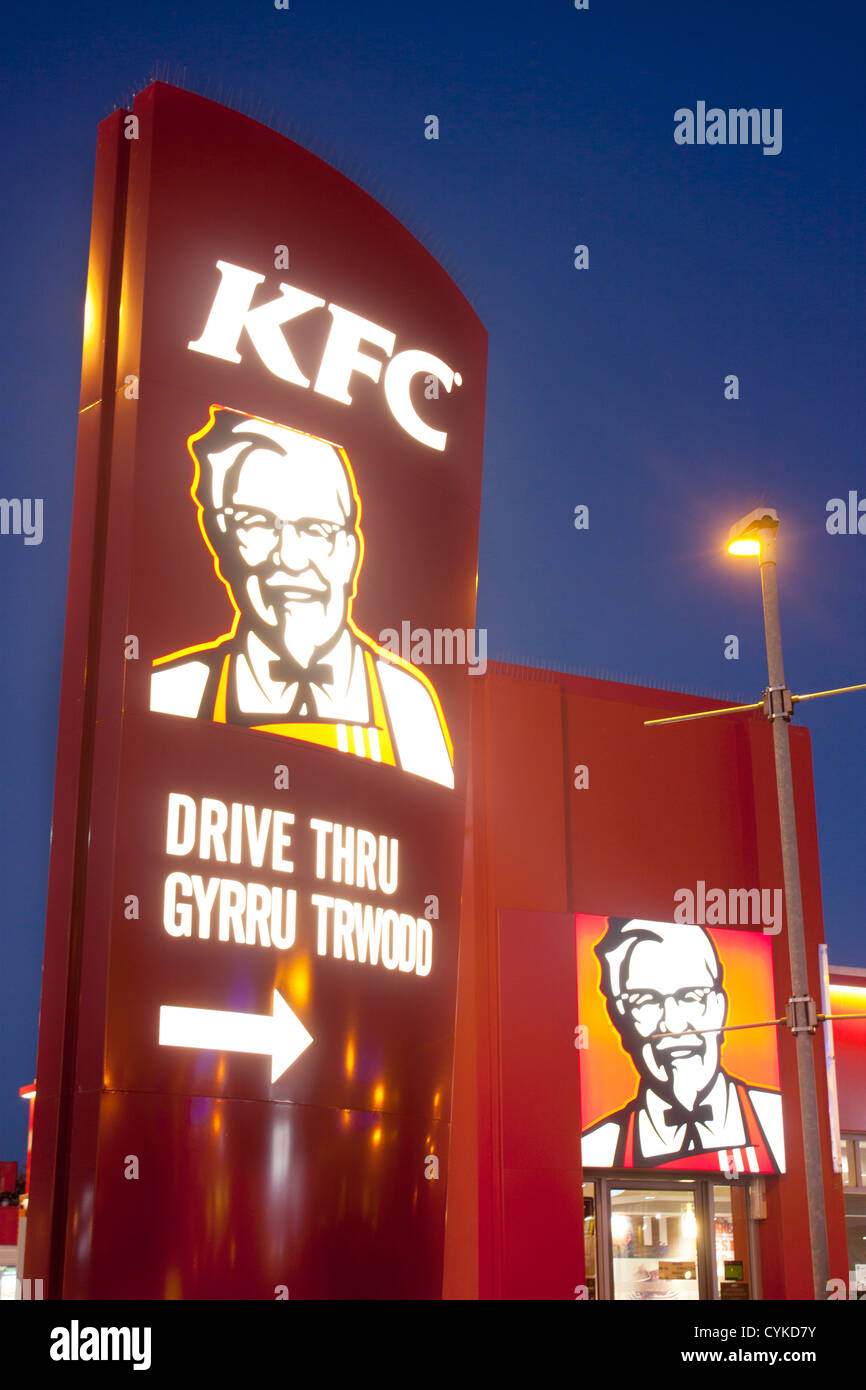 KFC Drive Thru Kentucky Fried Chicken at night Cardiff Wales UK Stock Photo