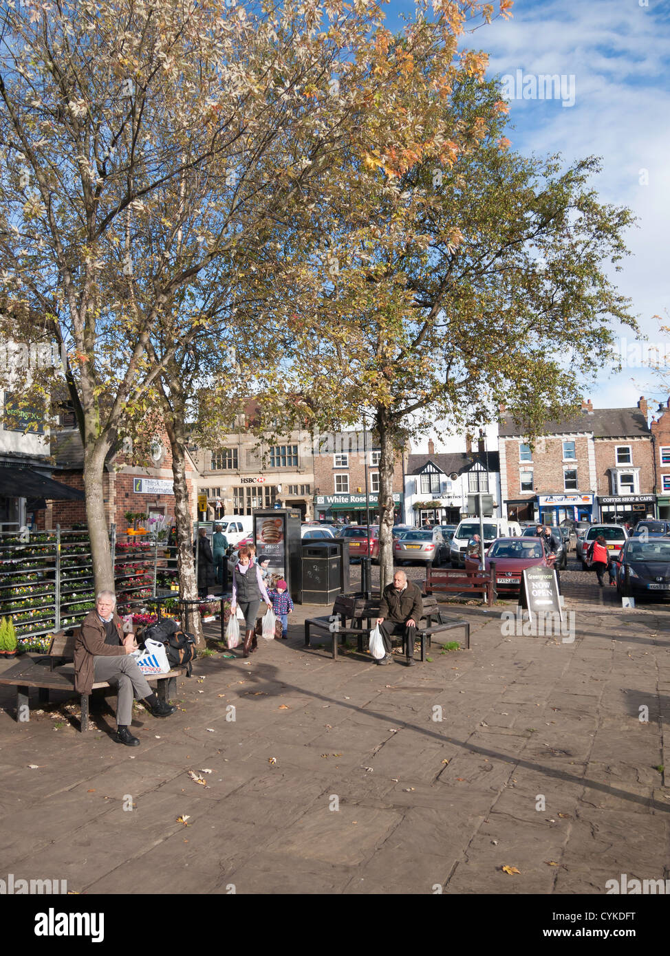 The Market Place in Thirsk town centre North Yorkshire UK on a sunny autumn day Stock Photo