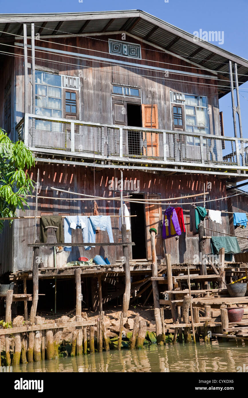 Myanmar, Burma. Village House, Inle Lake, Shan State. Stock Photo