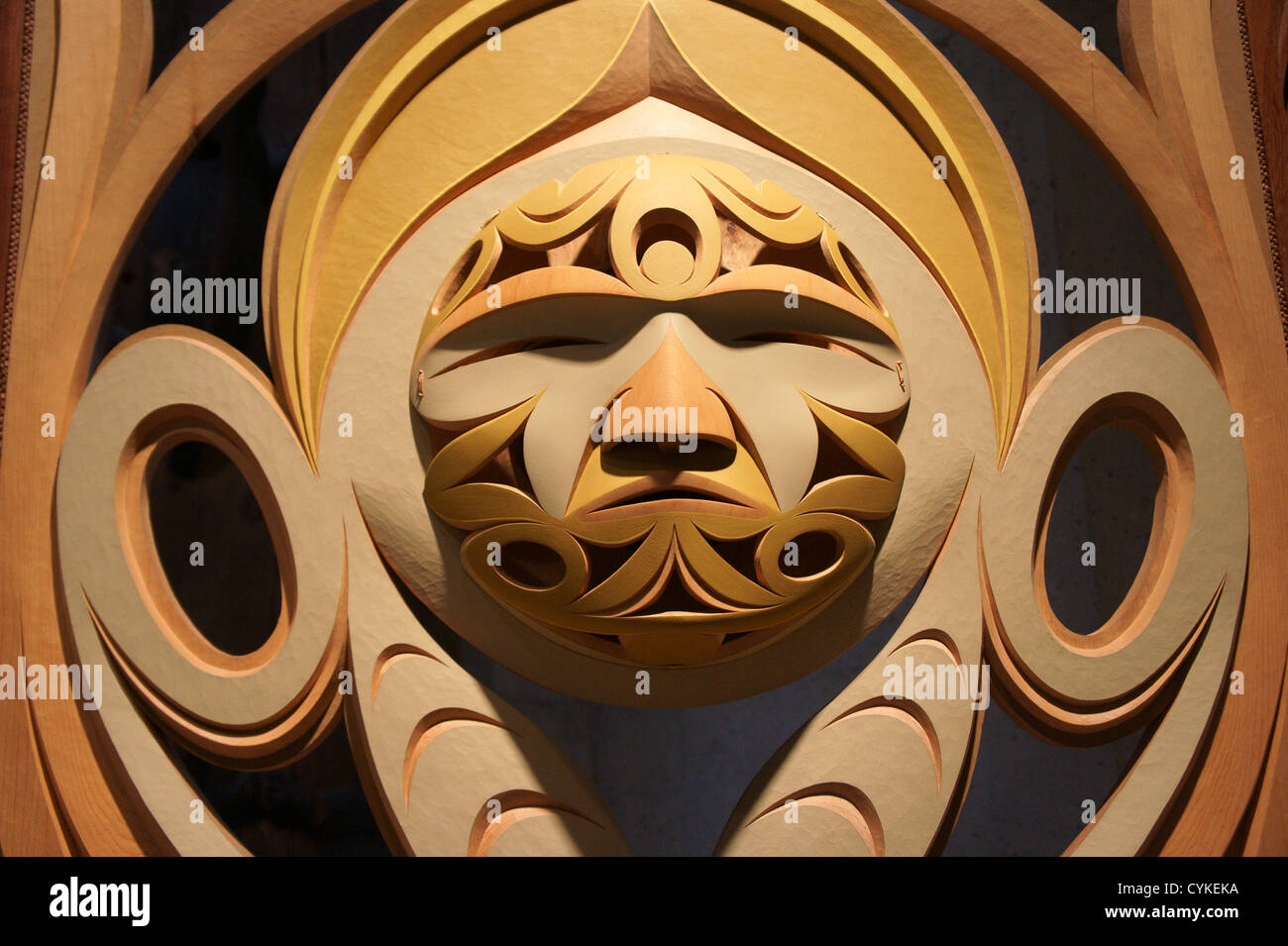 Detail of To Share History (2006) sculpture by John Marston, Coast Salish, Museum of Anthropology (MOA), Vancouver, BC, Canada Stock Photo