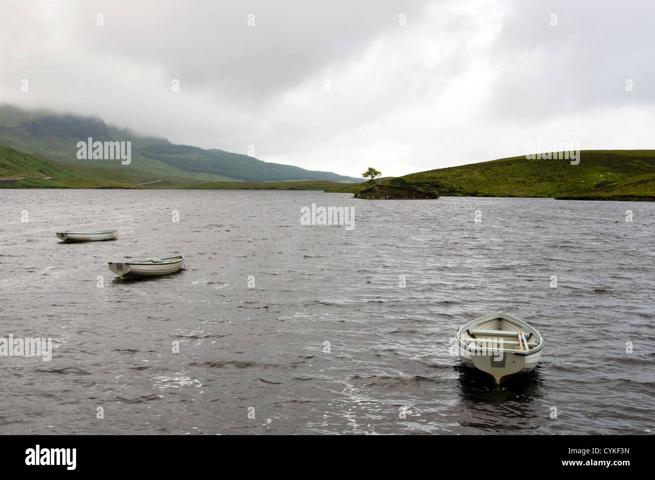 Boats on Loch Fada, Isle of Skye, Scotland Stock Photo