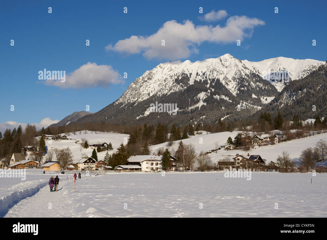 Walk through the trails in the winter landscape around Oberstdorf Stock Photo