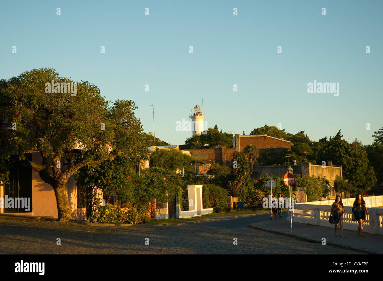 Uruguay. Colonia del Sacramento. Barrio Historico. Walking along the waterfront at sunset. Stock Photo