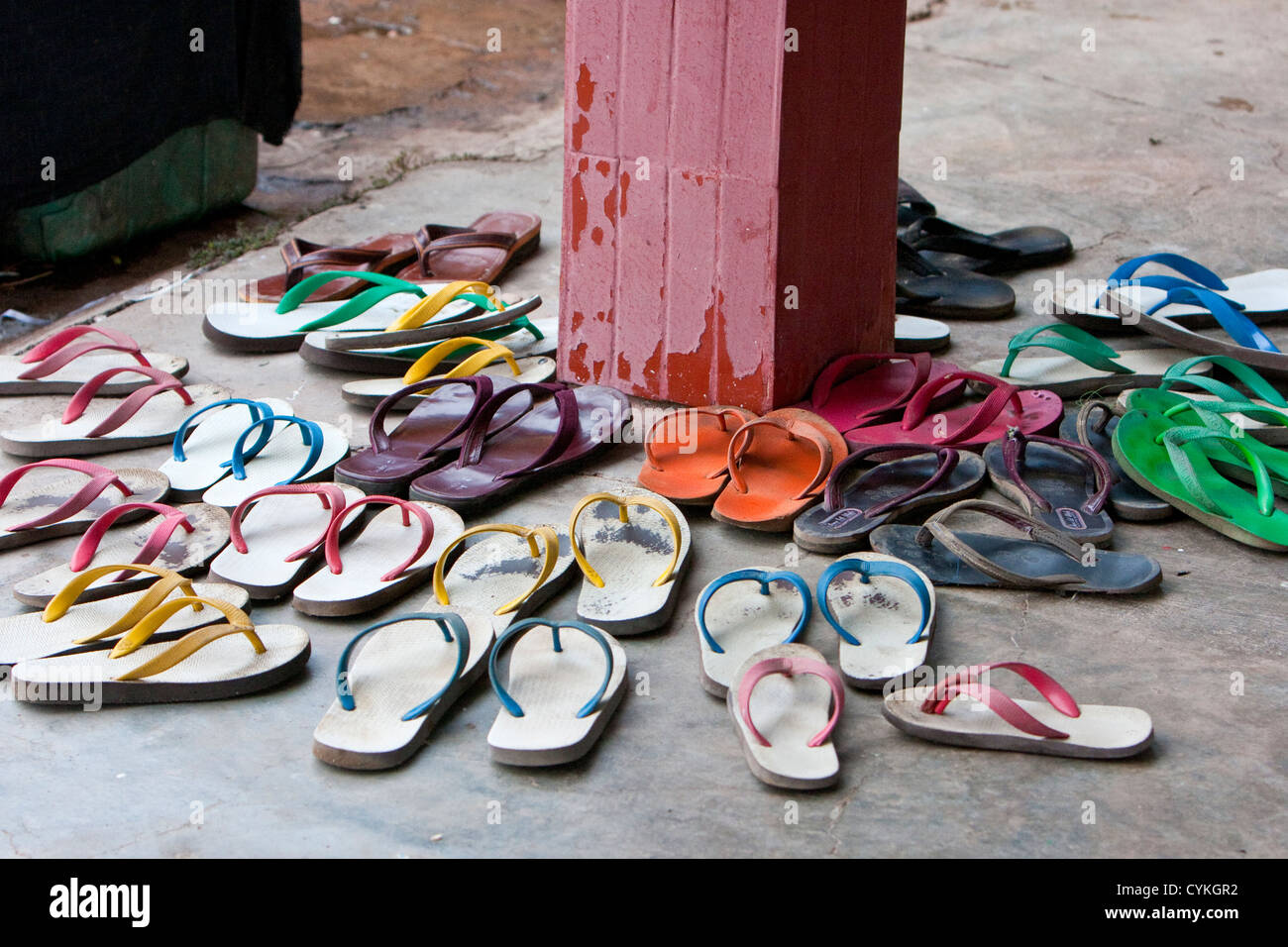 Myanmar, Burma. Sandals, Flip-Flops, outside Entrance to a Buddhist ...