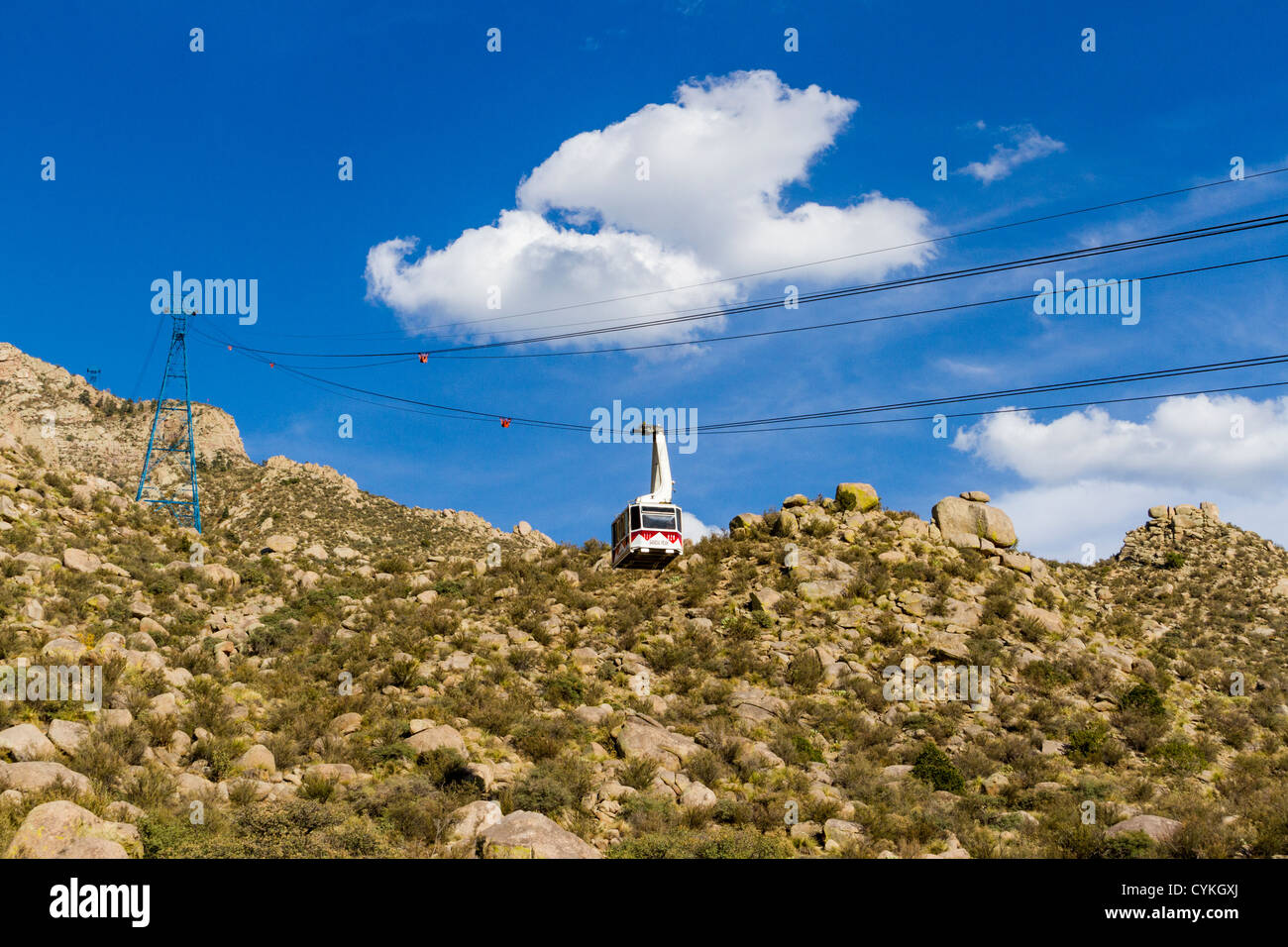 Sandia Peak Aerial Tramway at Sandia Peak in the Cibola National Forest at Albuquerque, New Mexico. Stock Photo