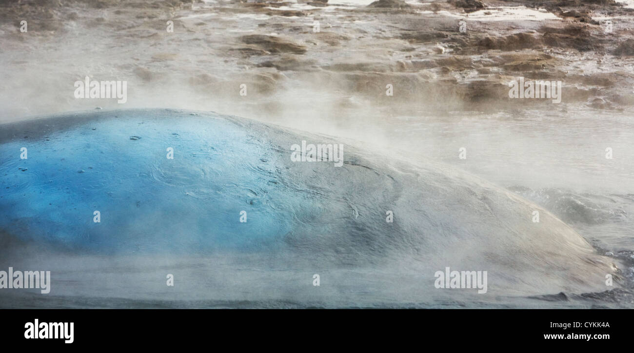Superheated water welling up into a bubble before Strokkur geysir