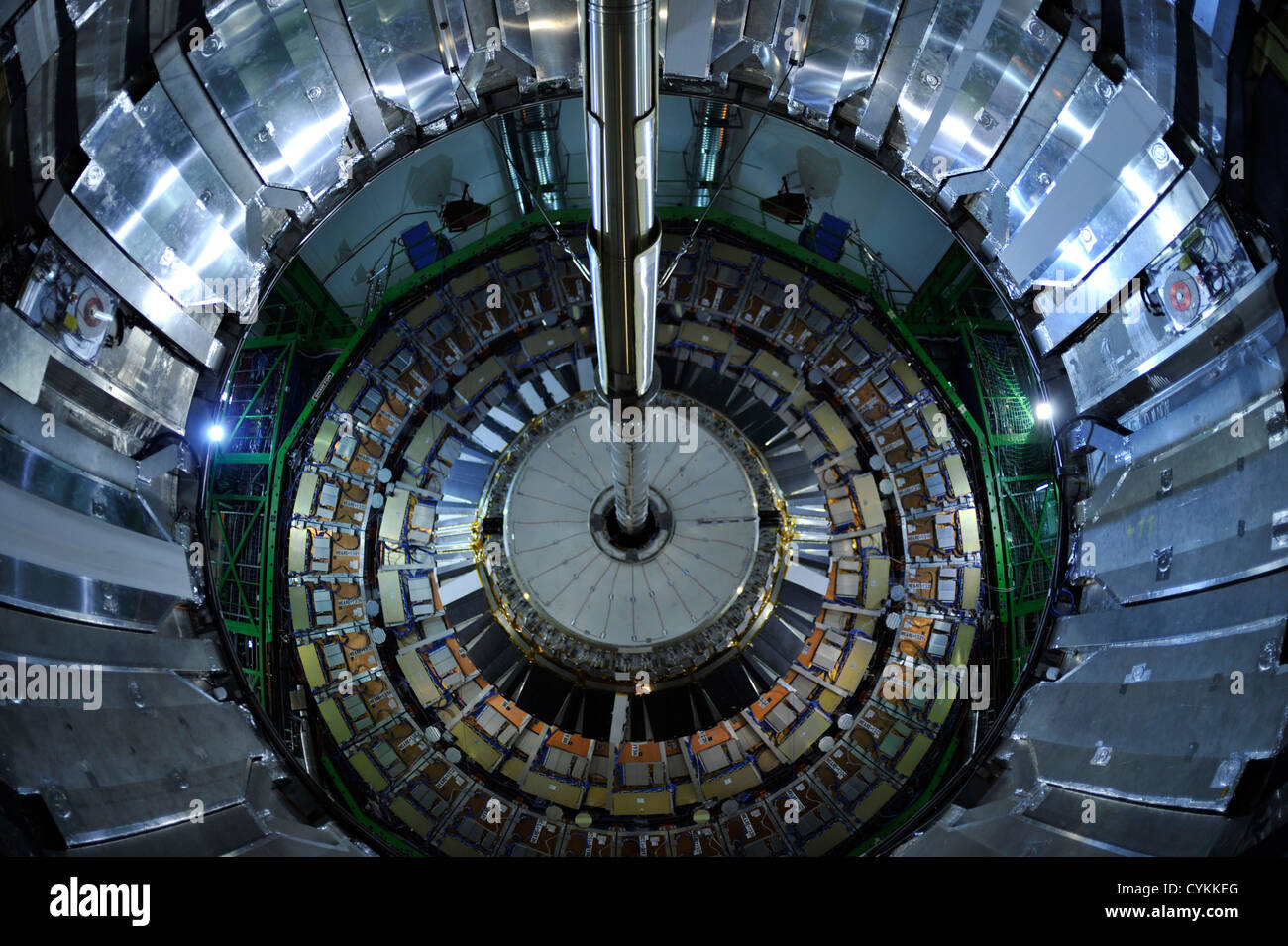 The experiment at CERN Geneva Switzerland: Atlas, Alice, LHC Large Hadron Collider, Higgs boson, CMS Stock Photo