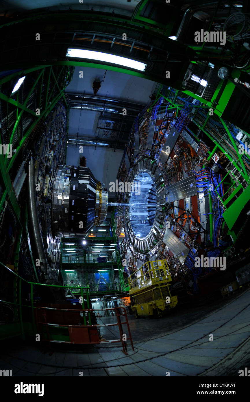 The experiment at CERN Geneva Switzerland: Atlas, Alice, LHC Large Hadron Collider, Higgs boson, CMS Stock Photo