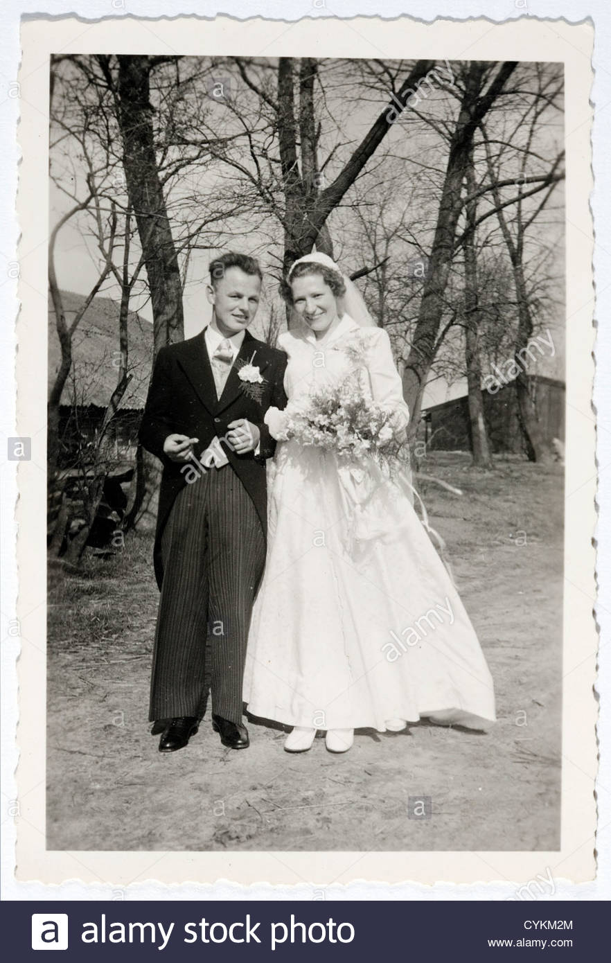 vintage formal portrait of just married couple Netherlands 1950s Stock ...