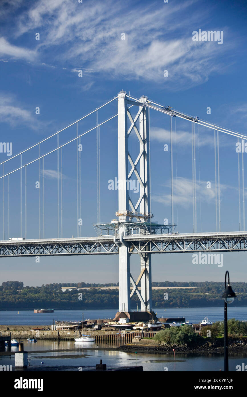 View of the Forth Road Bridge from North Queensferry, Scotland. Stock Photo