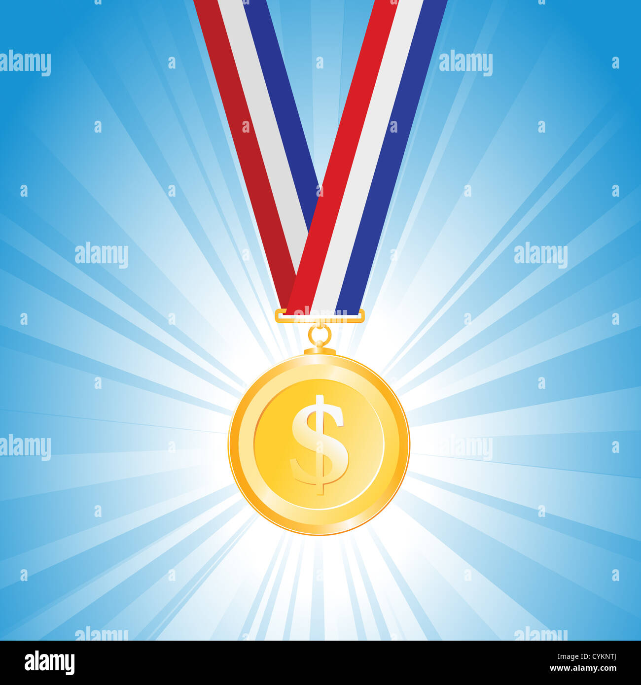 Vector illustration of a medal with golden dollar coin. Stock Photo
