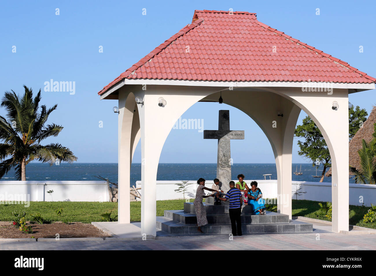 Bagamoyo, Tanzania: Place where a Cross was erected for the first time on 16th July 1868 by catholic Missionaries. Stock Photo