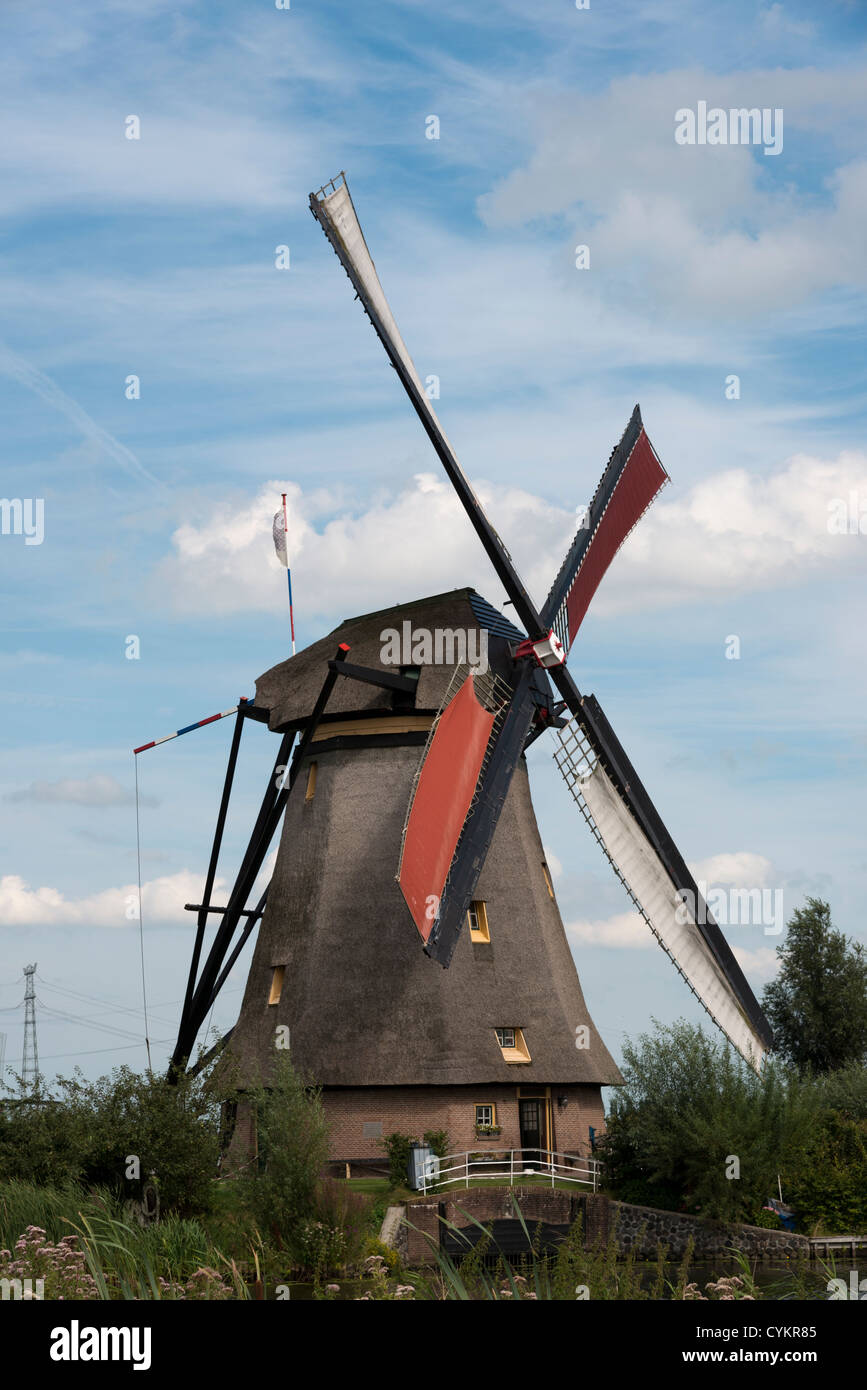 Single Kinderdijk old Dutch windmill Netherlands Stock Photo Alamy