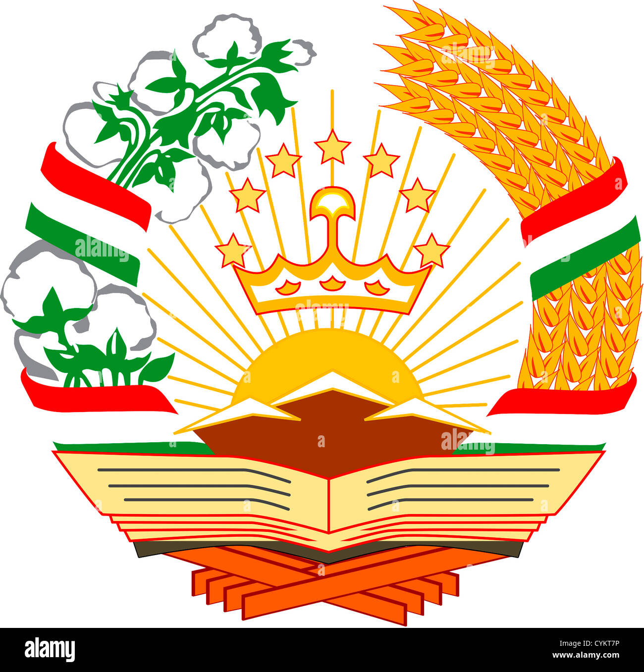 National coat of arms of the Republic of Tajikistan. Stock Photo