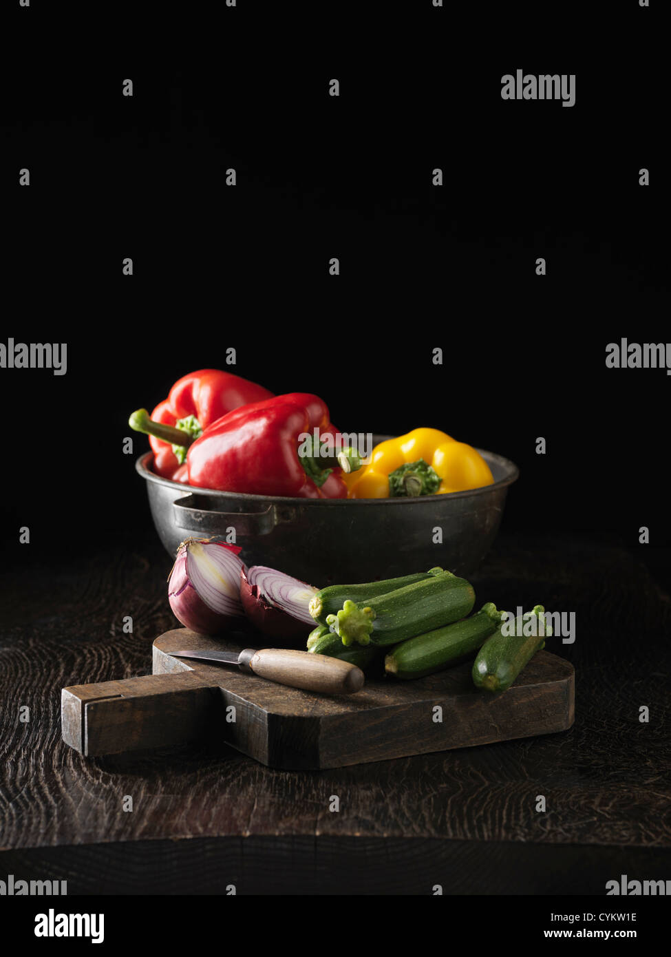 Cucumbers, onion and bell peppers Stock Photo