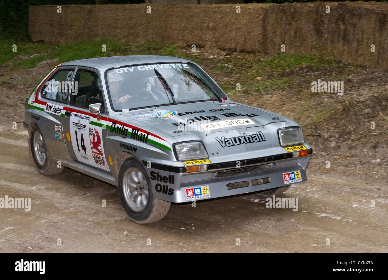 1981 Vauxhall Chevette HSR rally car with driver Lee Kedward at the 2012 Goodwood Festival of Speed, Sussex, England, UK. Stock Photo