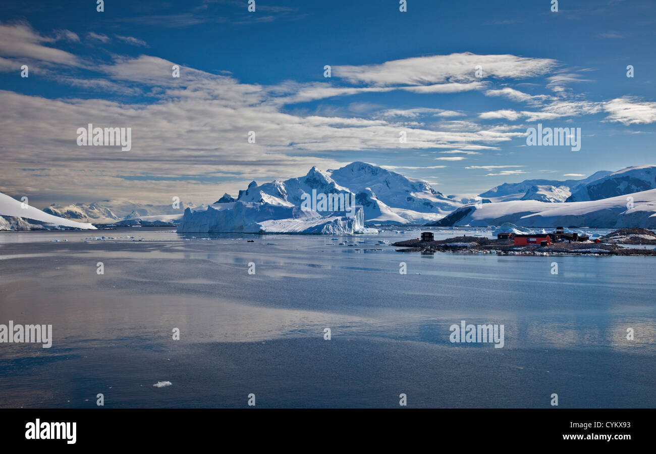 Gonzalez Videla Chilean Antarctic Base and Paradise Bay, Antarctic Peninsula Stock Photo