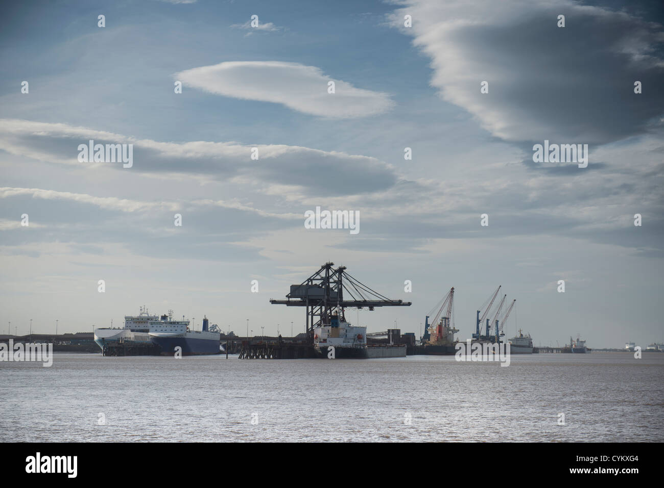 Cranes in industrial harbor Stock Photo