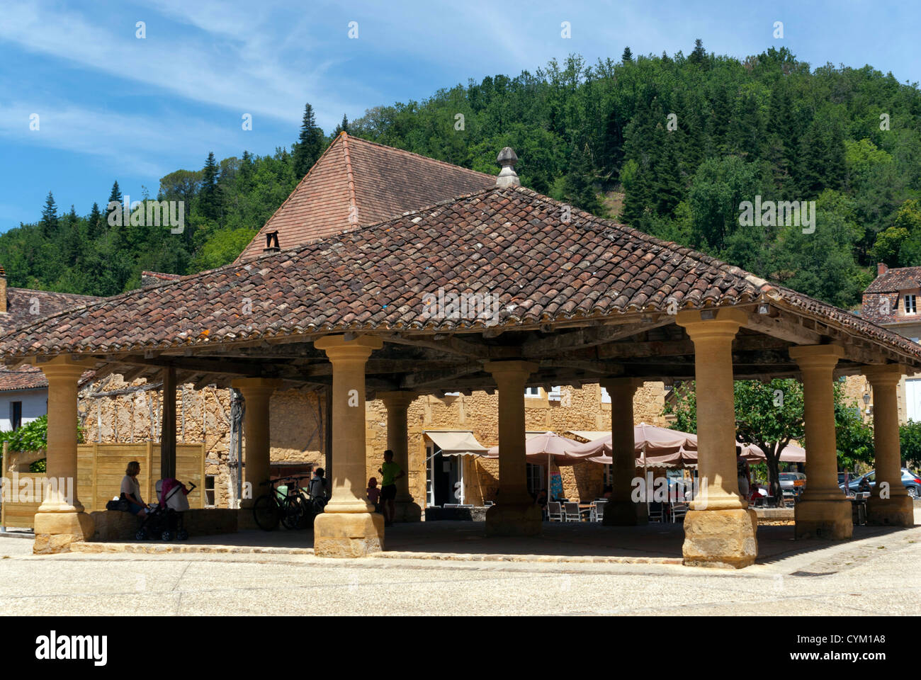 Covered market area in Le BuissondeCadouin, a village in the Dordogne