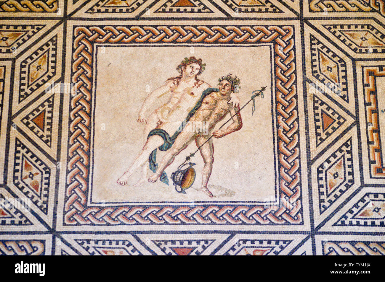 Detail of the Dionysos mosaic showing two satyrs, Roman- Germanic museum, Cologne, Köln, Nordrhein-Westfalen, Germany Stock Photo