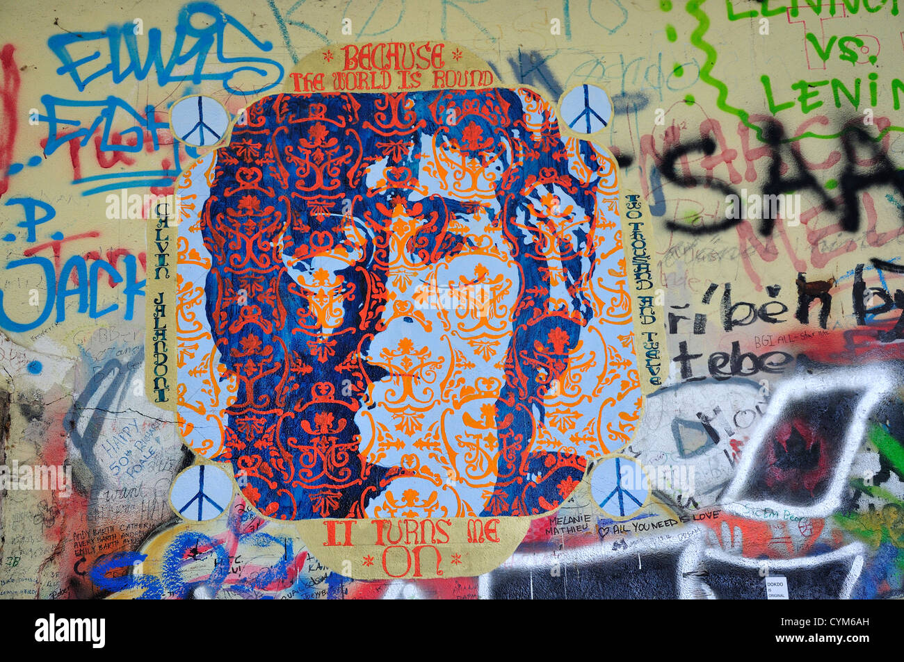 Prague, Czech Republic. The John Lennon Wall in Velkoprevorske namesti (October 2012) Stock Photo