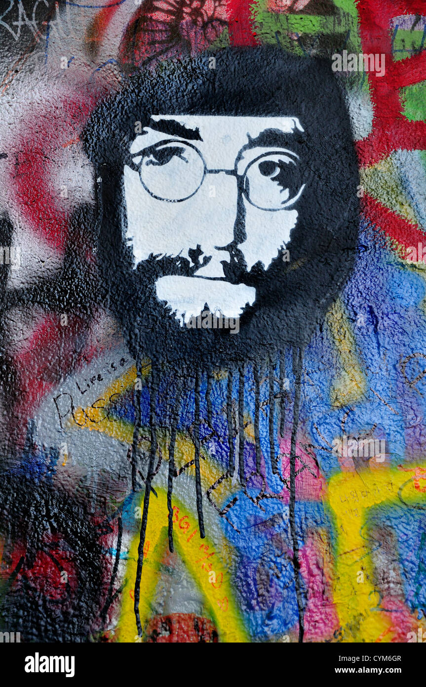 Prague, Czech Republic. The John Lennon Wall in Velkoprevorske namesti (October 2012) Stock Photo