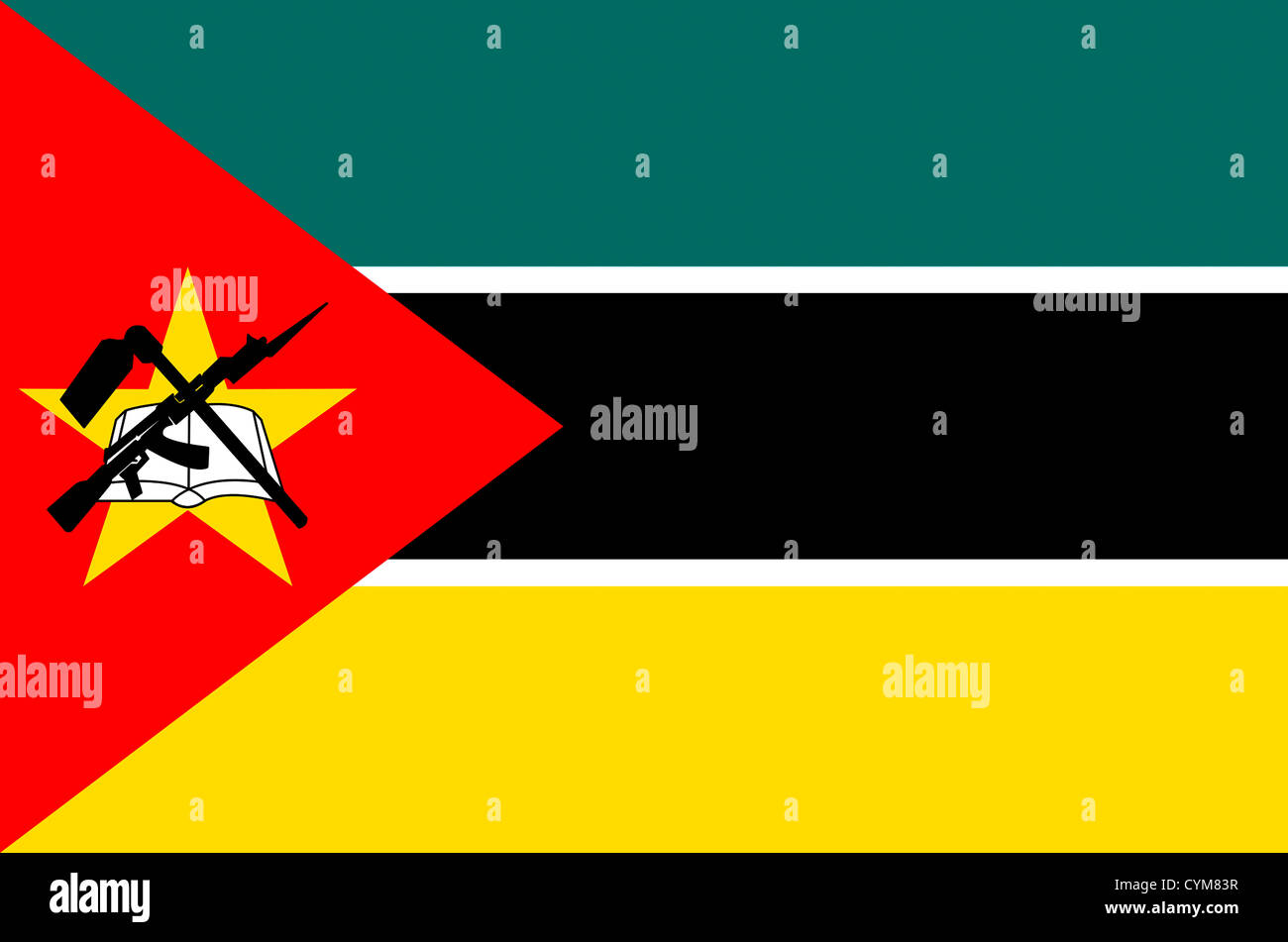National flag of the Republic of Mozambique. Stock Photo