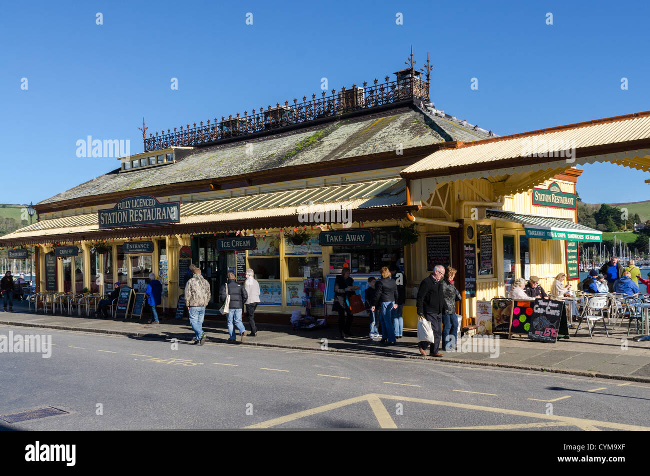 The Station Restaurant on the Embankment at Dartmouth in South Devon Stock Photo