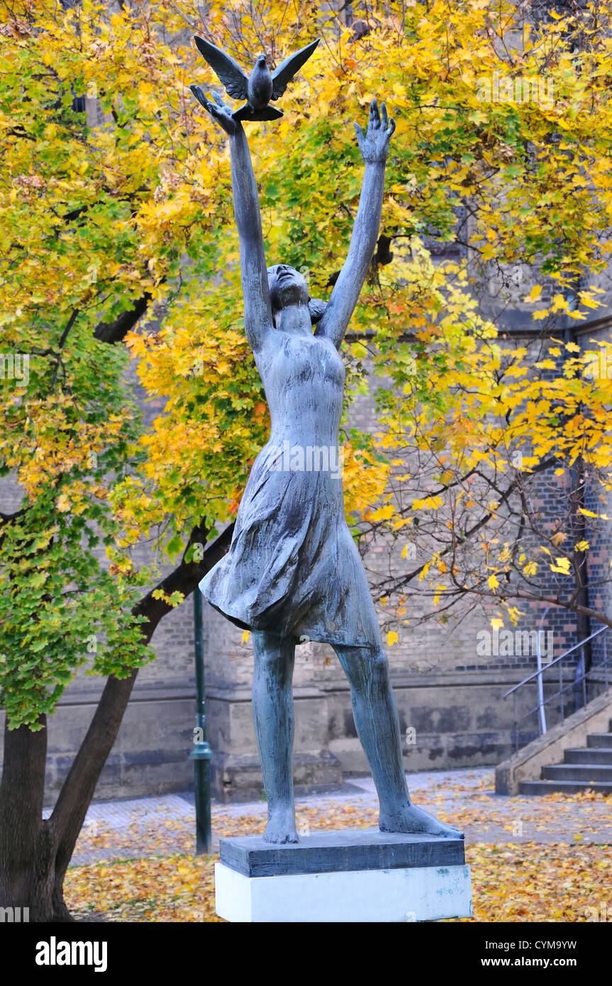 Prague, Czech Republic. Bronze 'Peace Statue' in Namesti Miru ('Peace Square') Stock Photo