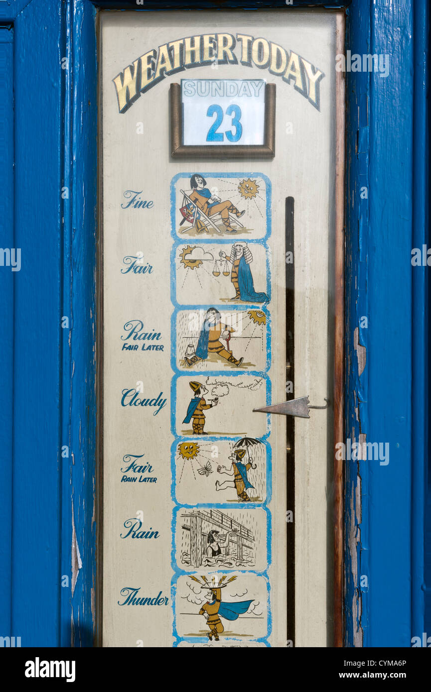 Detail of an illustrated weather forecasting station on the seafront at Hastings, East Sussex Stock Photo