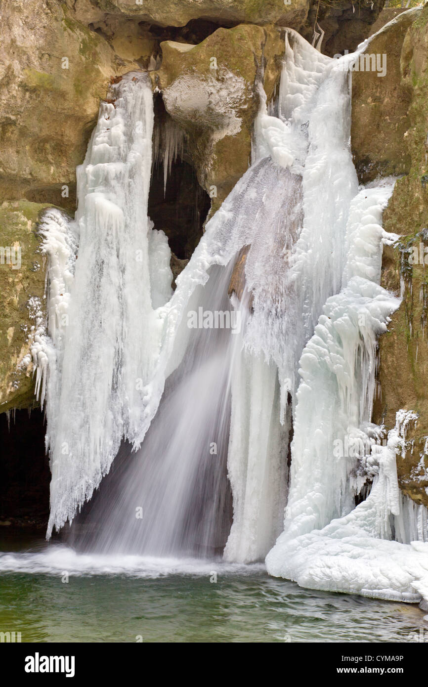 Beautiful particular frozen waterfall Tine de conflens Stock Photo