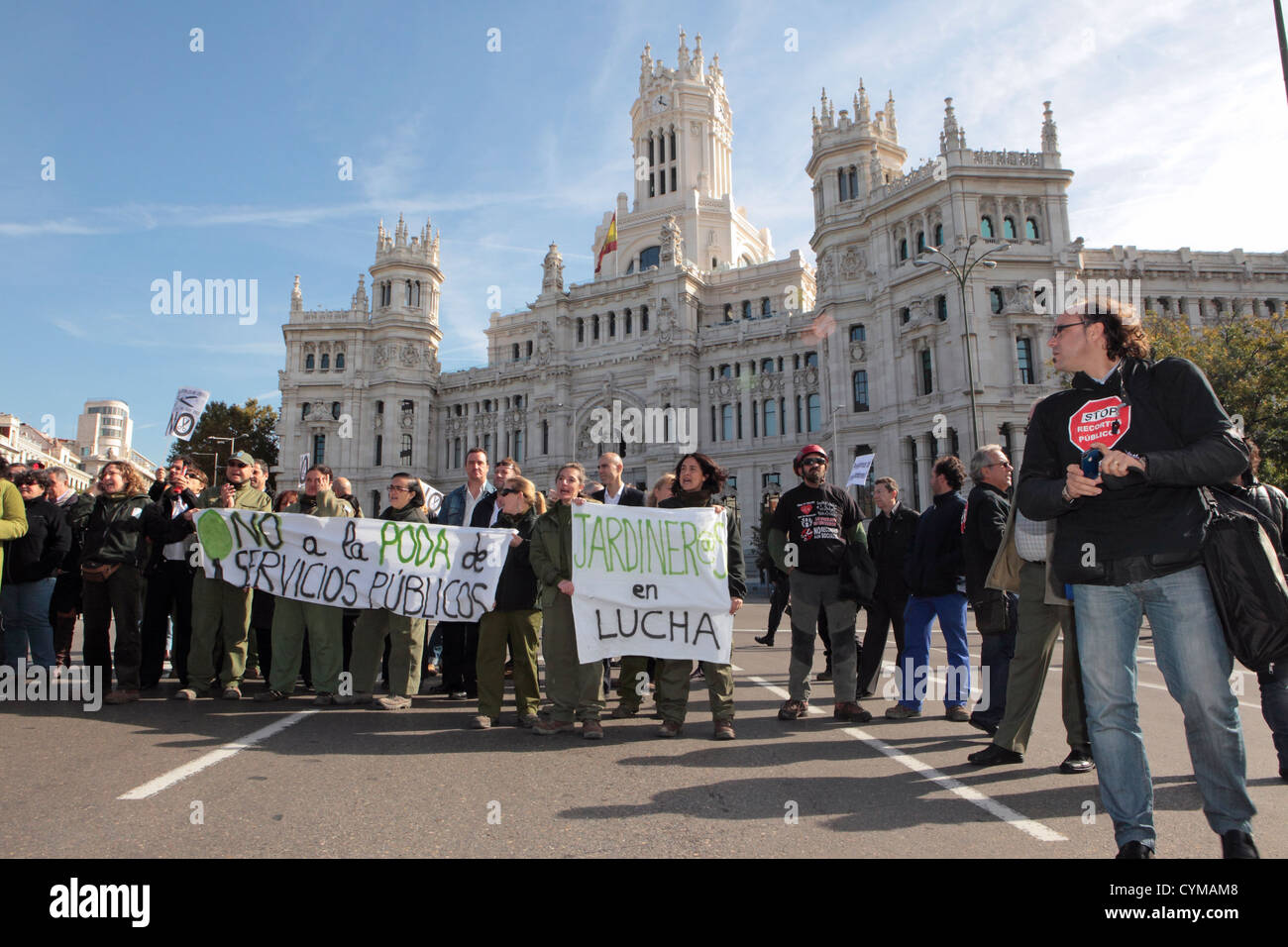 Anti-austerity No Cuts demonstration protest Plaza de Cibeles Madrid Spain Stock Photo