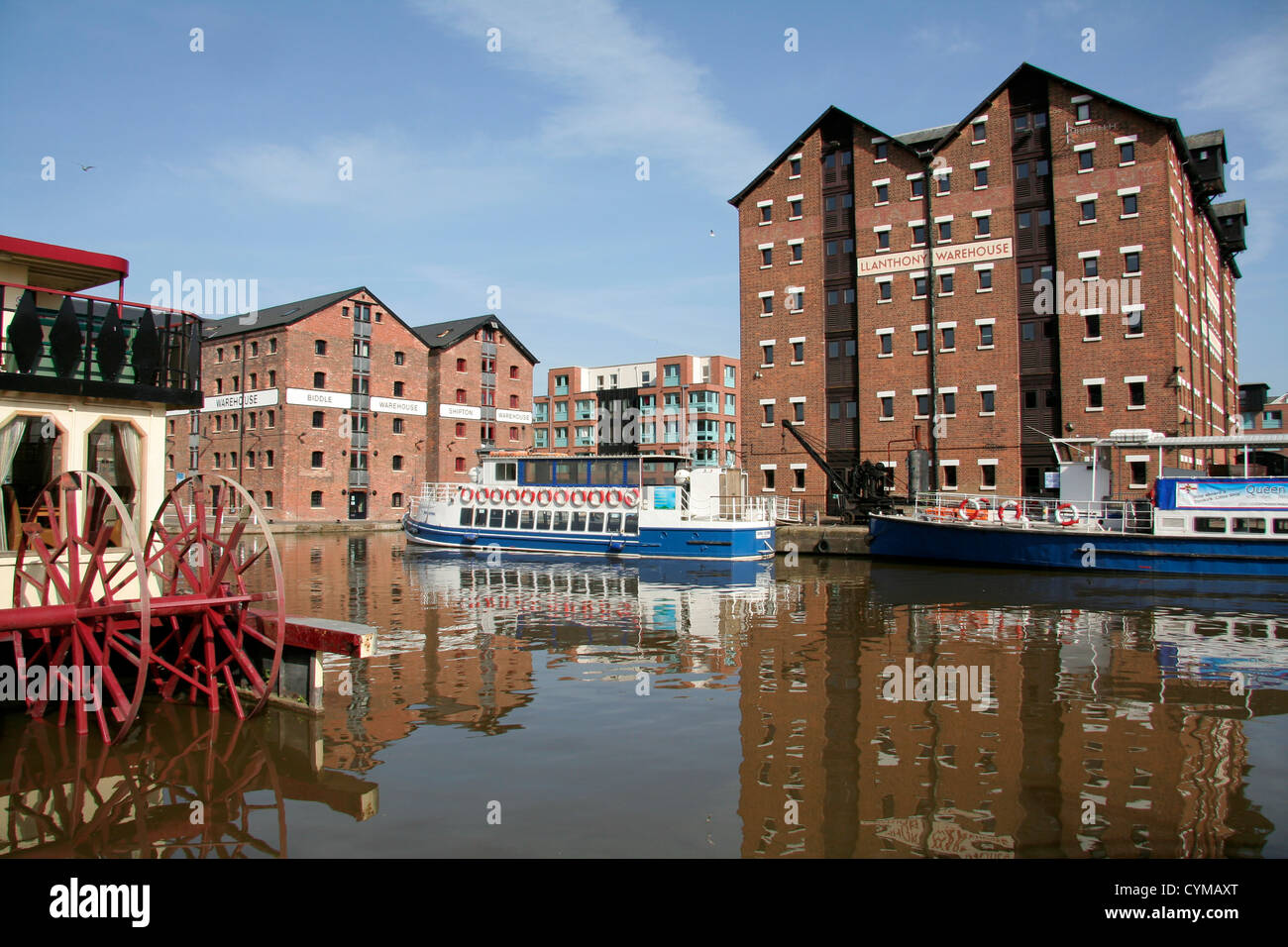 paddle steamer and warehouses canal basin Gloucester Docks