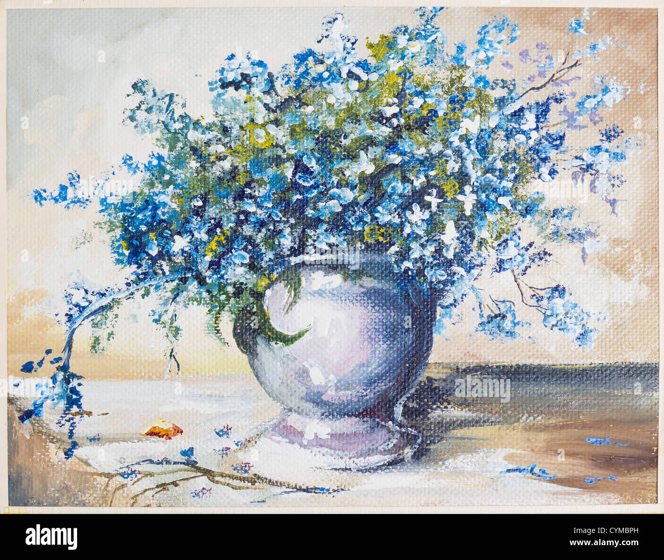 Spring Blue Flowers Forget Me Not Myosotis Bouquet In Ceramic Vase Still Life Oil Art Handmade Painting Stock Photo Alamy