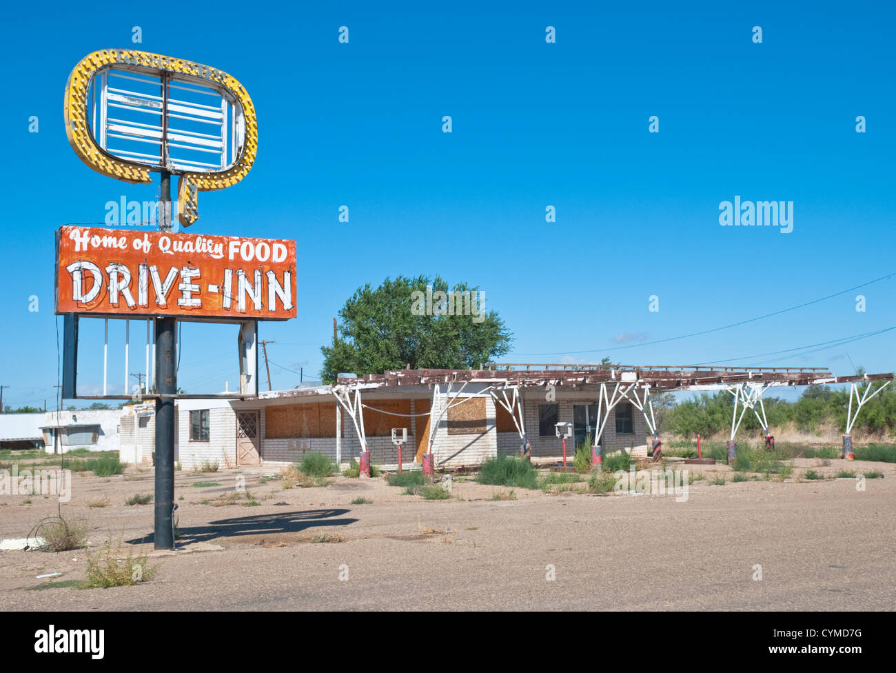 This Drive-inn in Tucumcari has long been abandoned. Stock Photo