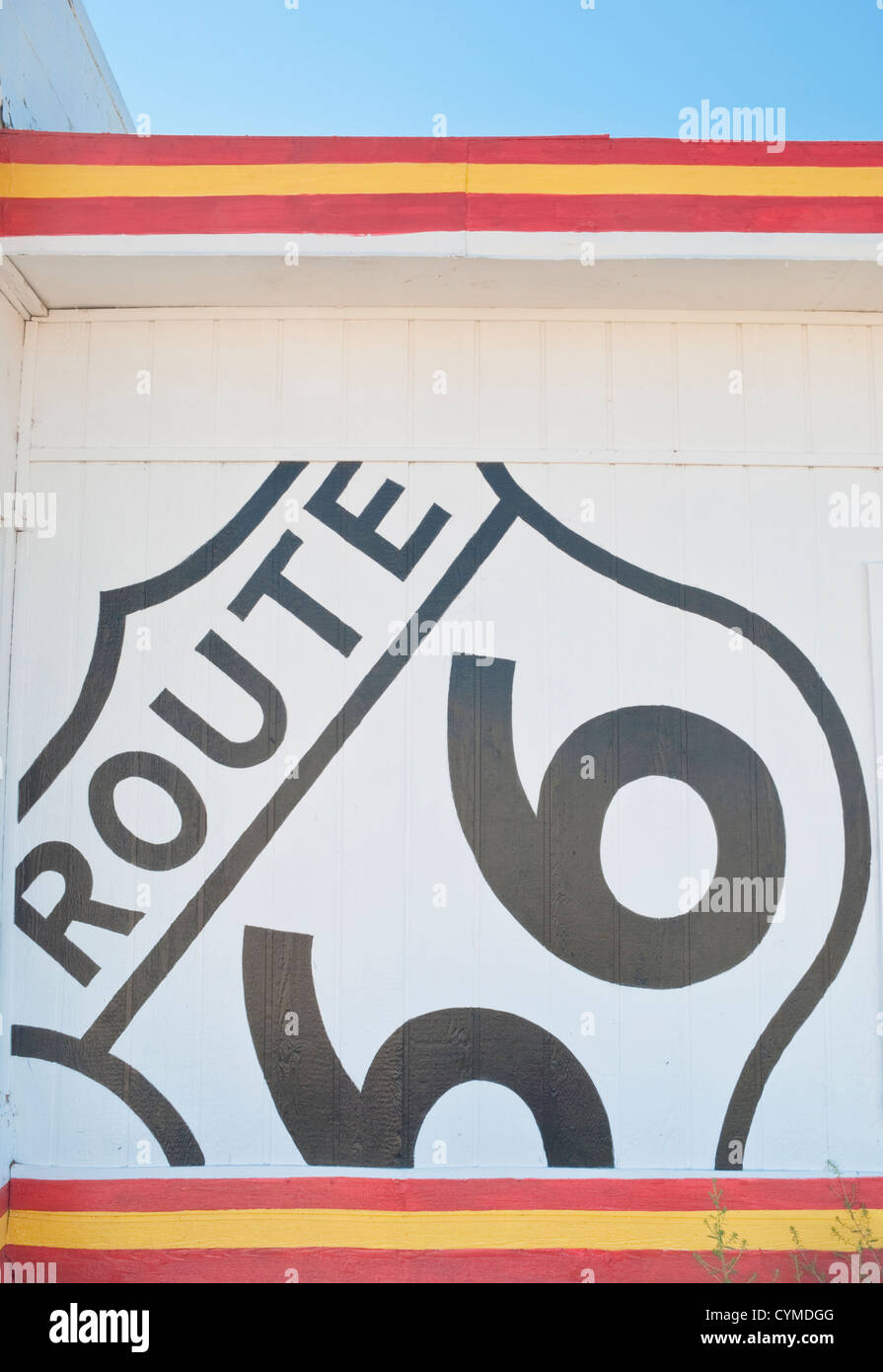 The image of 'Route 66' can be seen painted everywhere in Tucumcari, New Mexico. Stock Photo