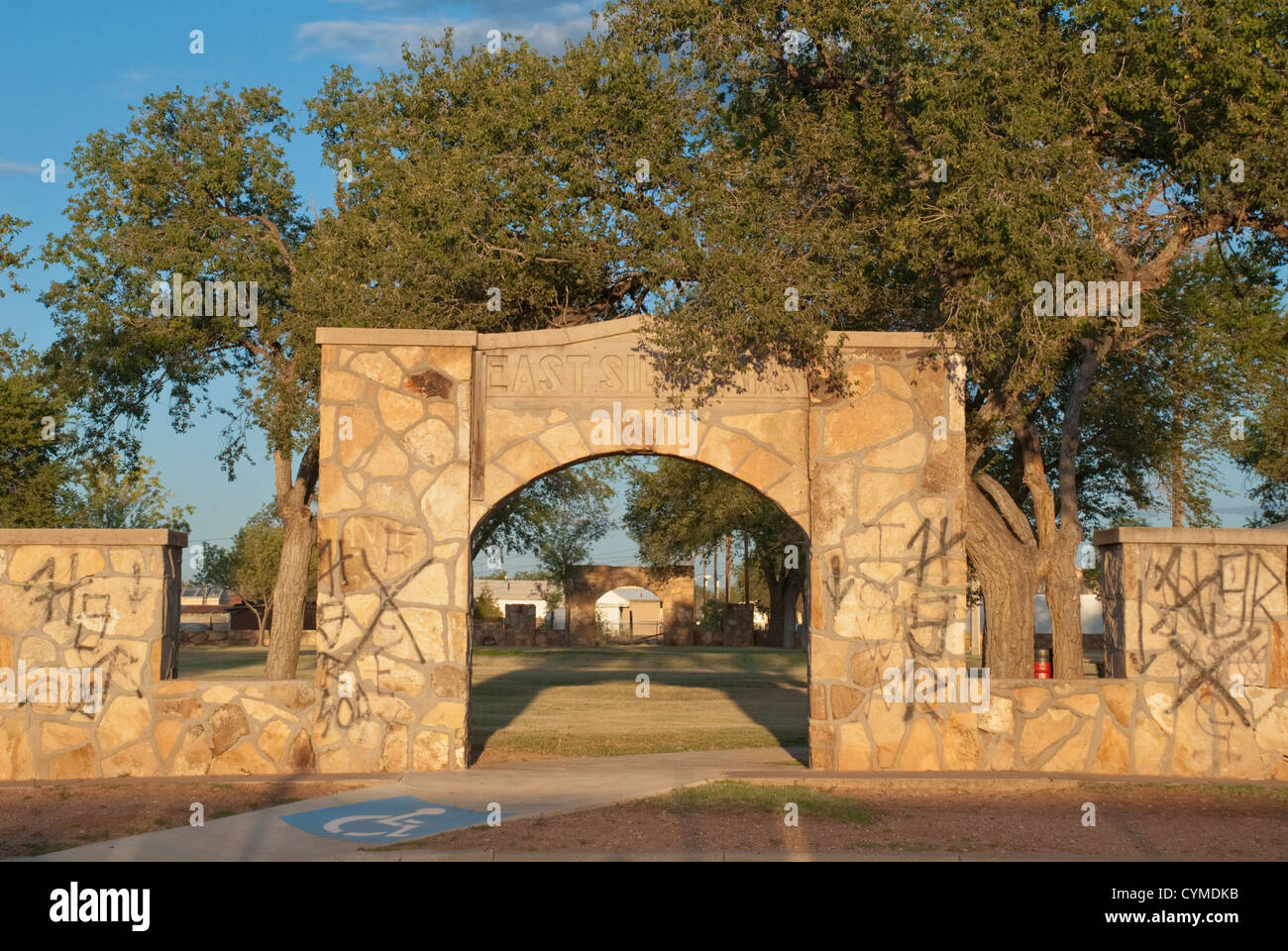 The East Side Park is one of many nice small neighborhood parks in Tucumcari, New Mexico. Stock Photo