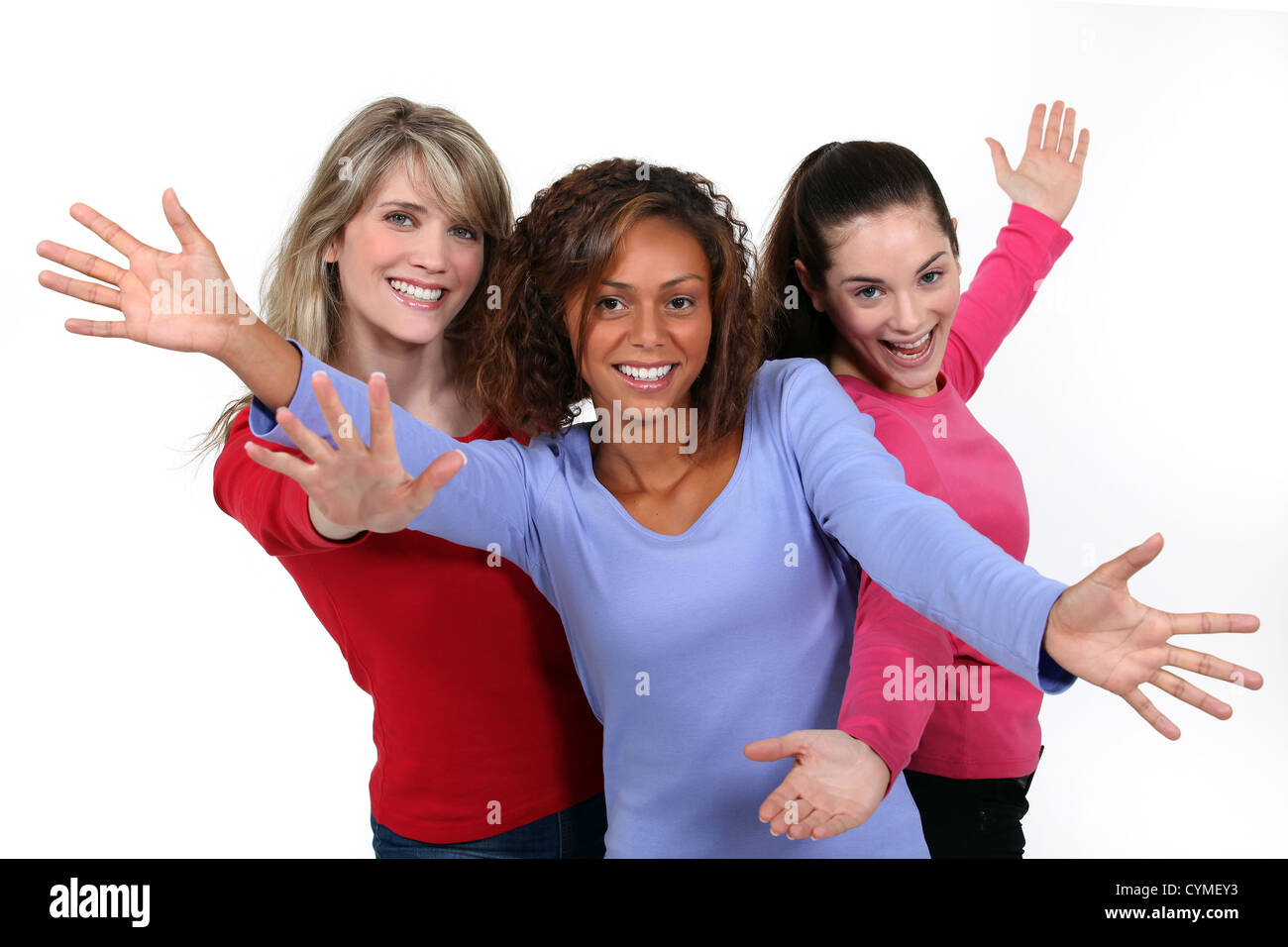 Three happy young woman Stock Photo