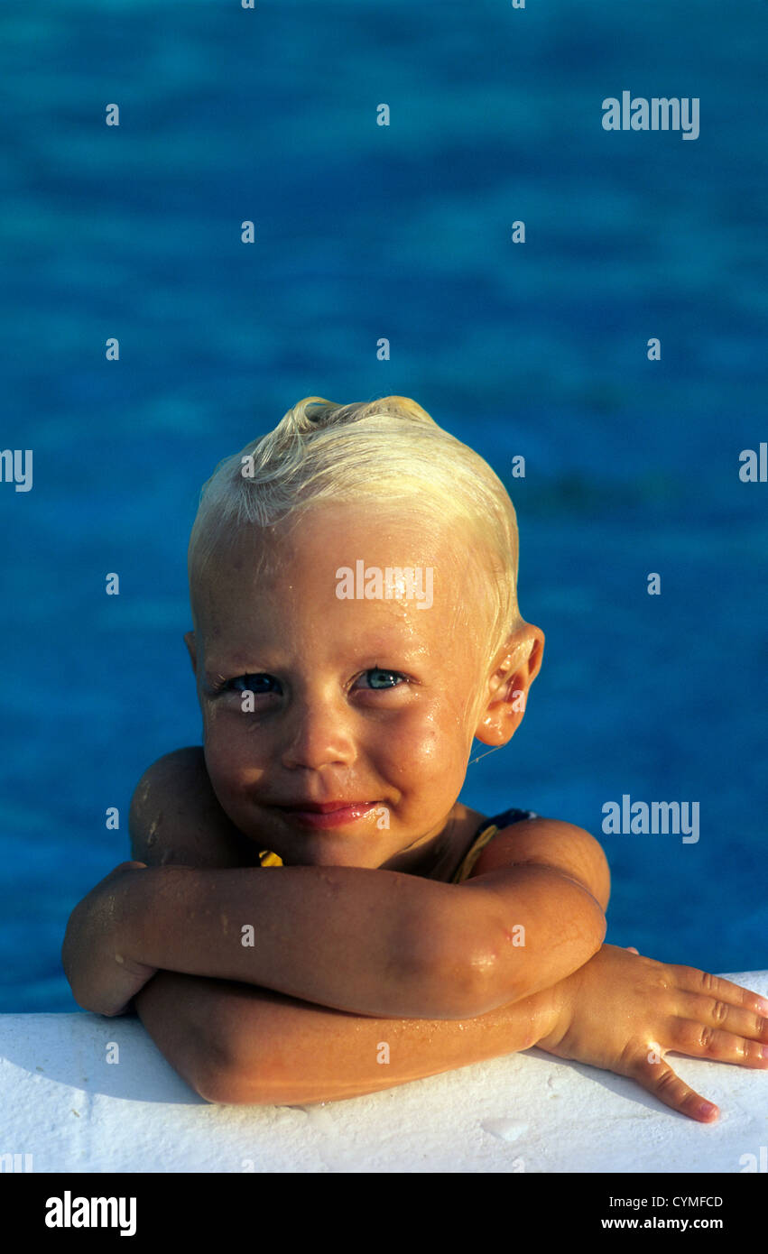 Children, four year old girl in swimming pool Stock Photo Alamy