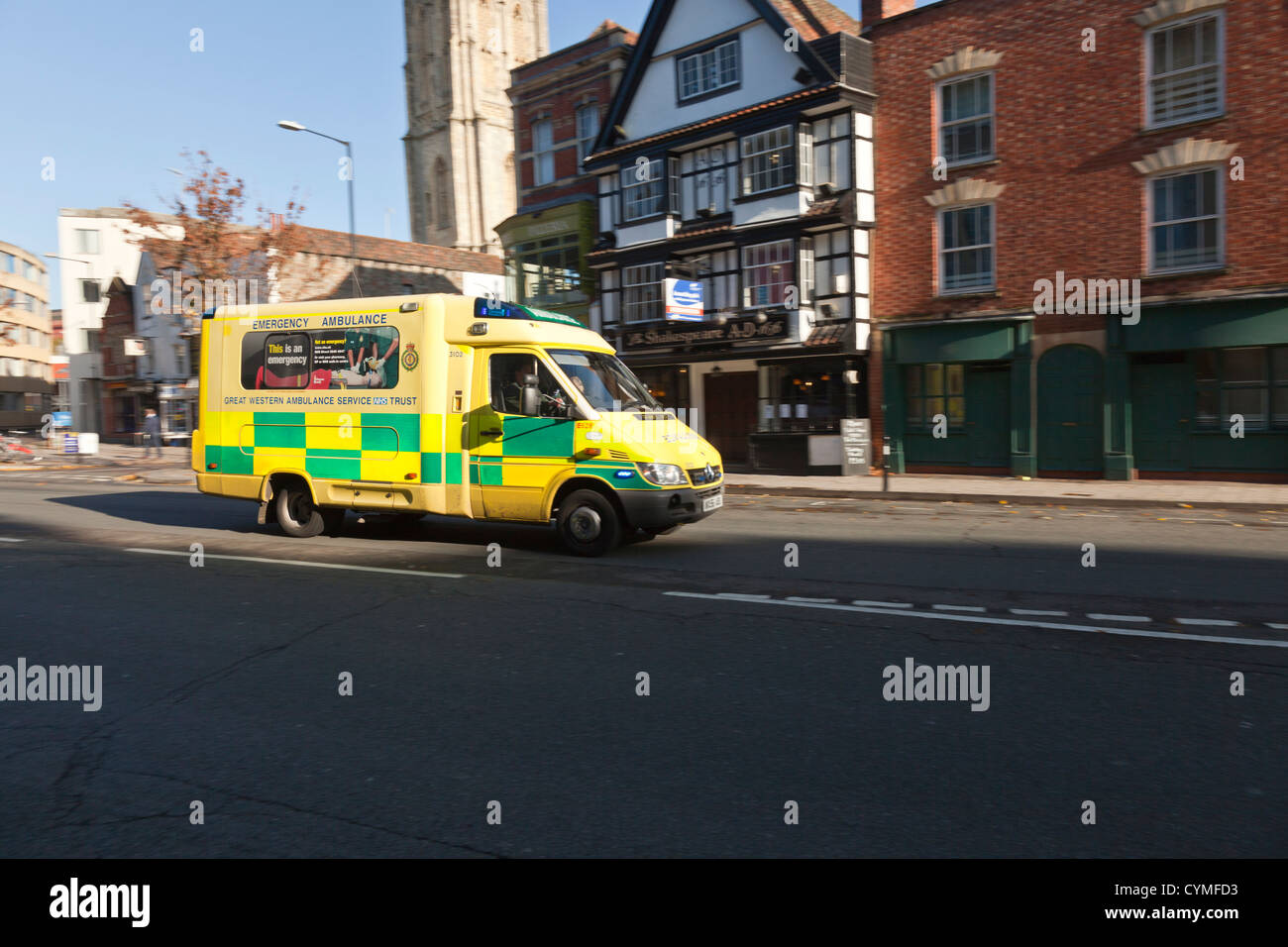 Ambulance racing to assist in an emergency. Stock Photo