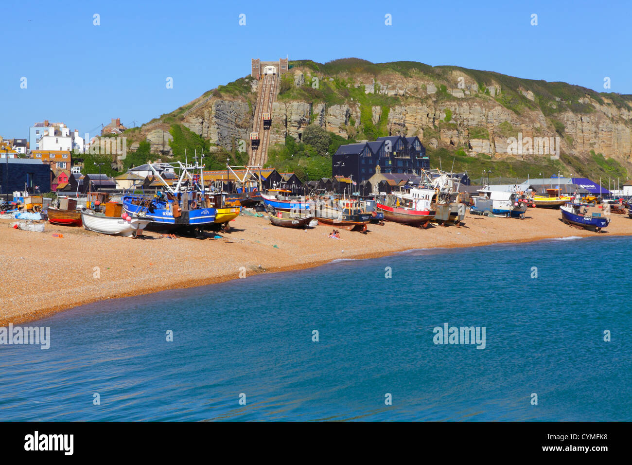 Fishing boats on Hastings beach East Sussex England GB UK Stock Photo